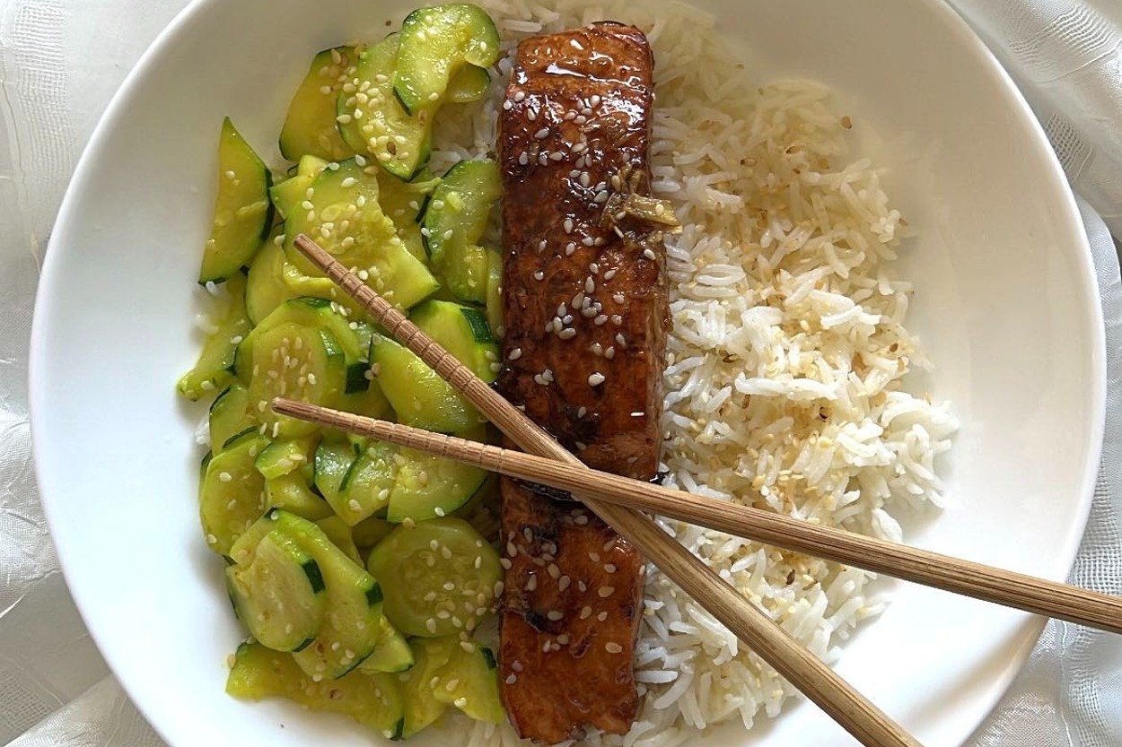 Roasted Salmon and Zucchini with Teriyaki Sauce Recipe